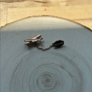 Silver Airplane Tie Clip with Chain